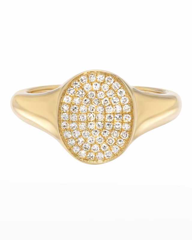 14k Gold Pave Diamond Signet Ring, Size 6-7