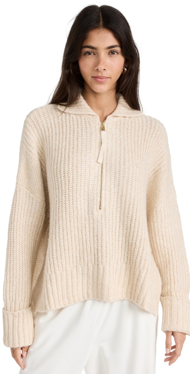 Varley Amelia Half Zip Knit Sweater Birch