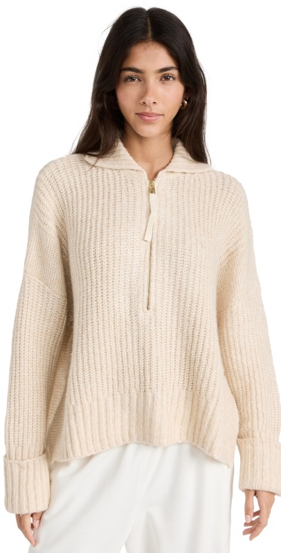 Varley Amelia Half Zip Knit Sweater Birch