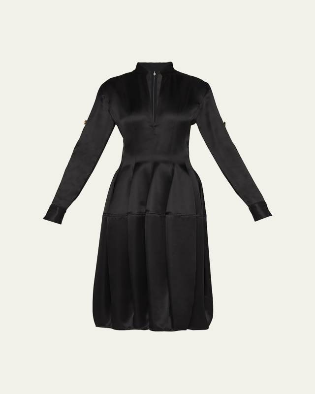 Silk Midi Dress with Adjustable Sleeves