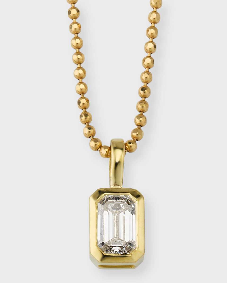 18K Yellow Gold Bezel Emerald Cut Diamond Pendant Necklace