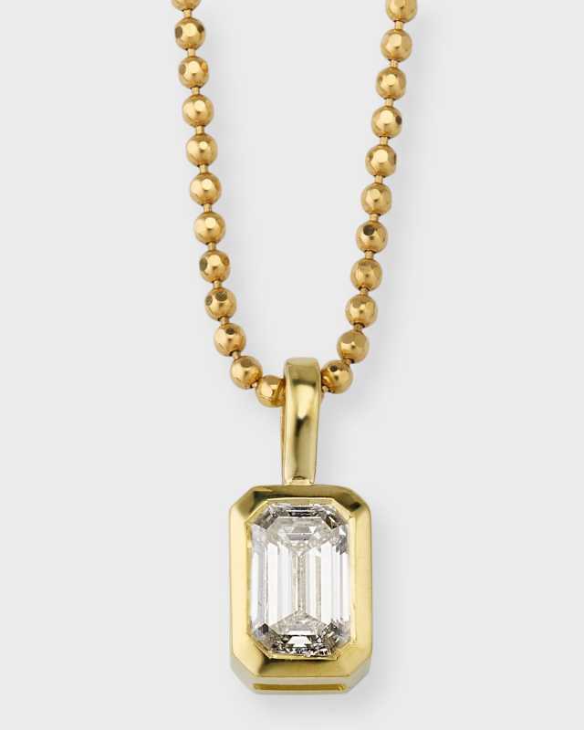 18K Yellow Gold Bezel Emerald Cut Diamond Pendant Necklace