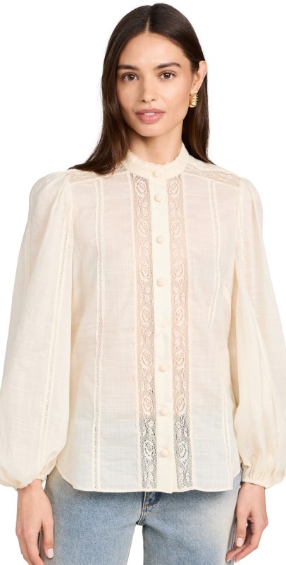 Zimmermann Halliday Lace Trim Shirt Cream