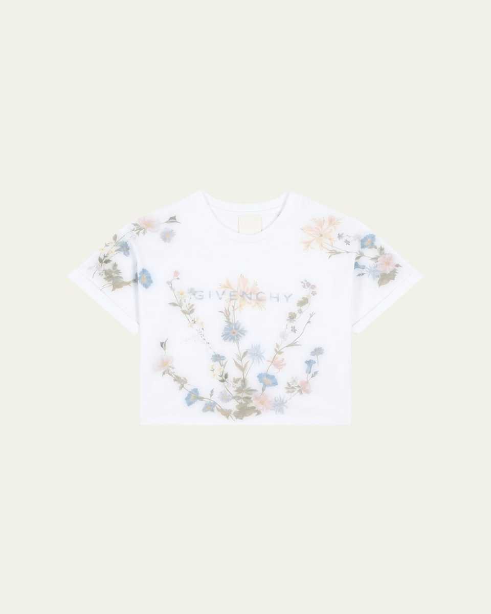 Girl's Floral Logo-Print T-Shirt, Size 8-14