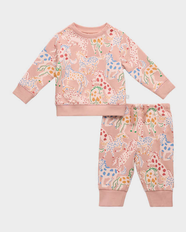 Girl's Prairie Horse-Print Two-Piece Tracksuit, Size 3M-36M