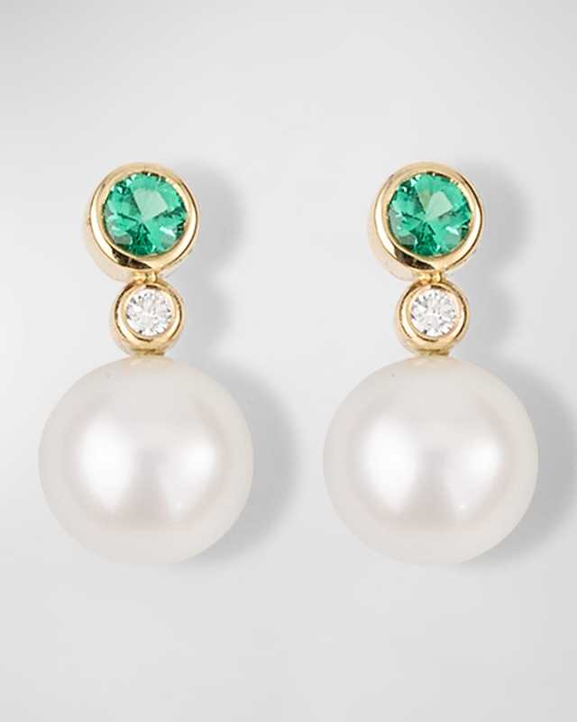 Gemstone Diamond Pearl Stud Earrings