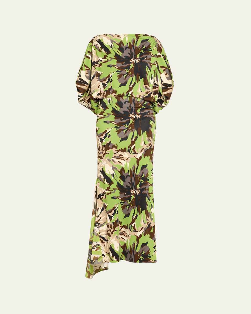 Harriet Abstract Cape-Sleeve Maxi Dress