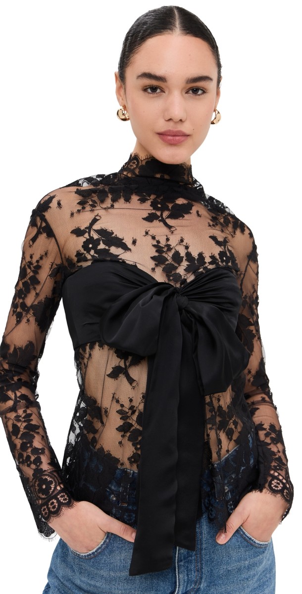 Zimmermann Illustration Lace Bow Bodice Top Black