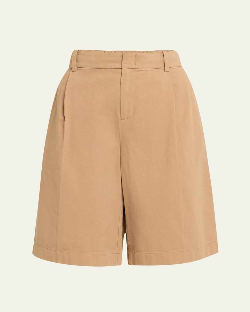 Washed Cotton Pleated Wide-Leg Shorts