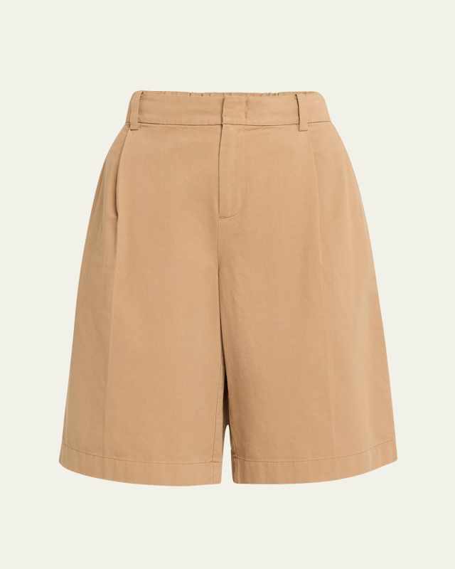 Washed Cotton Pleated Wide-Leg Shorts