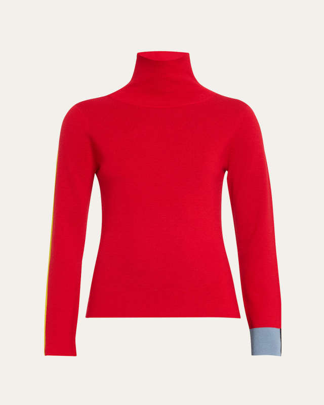 Sarah Colorblock Turtleneck Wool Sweater
