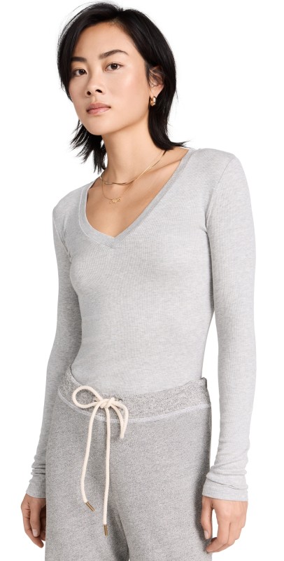 Splendid Valley Rib V Neck Tee Heather Grey