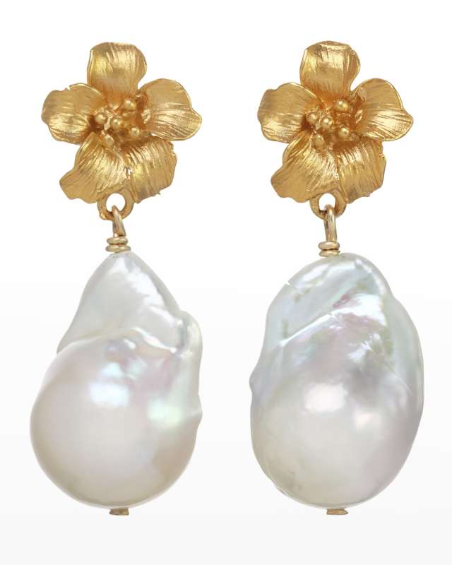 Baroque Pearl Earrings with Vermeil Flower, Limited Edition