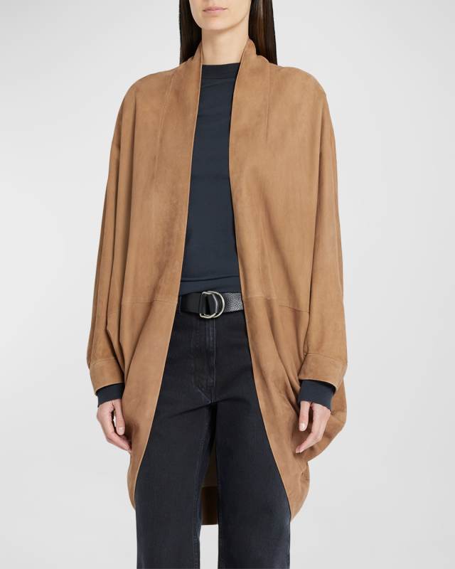 Flo Suede Open-Front Coat