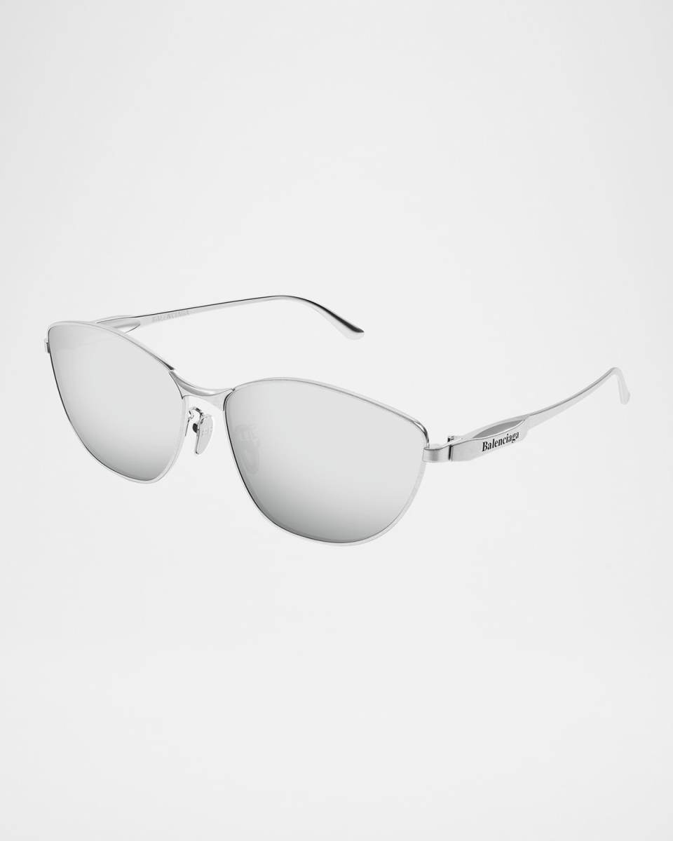 Logo Engraved Rectangle Metal Sunglasses