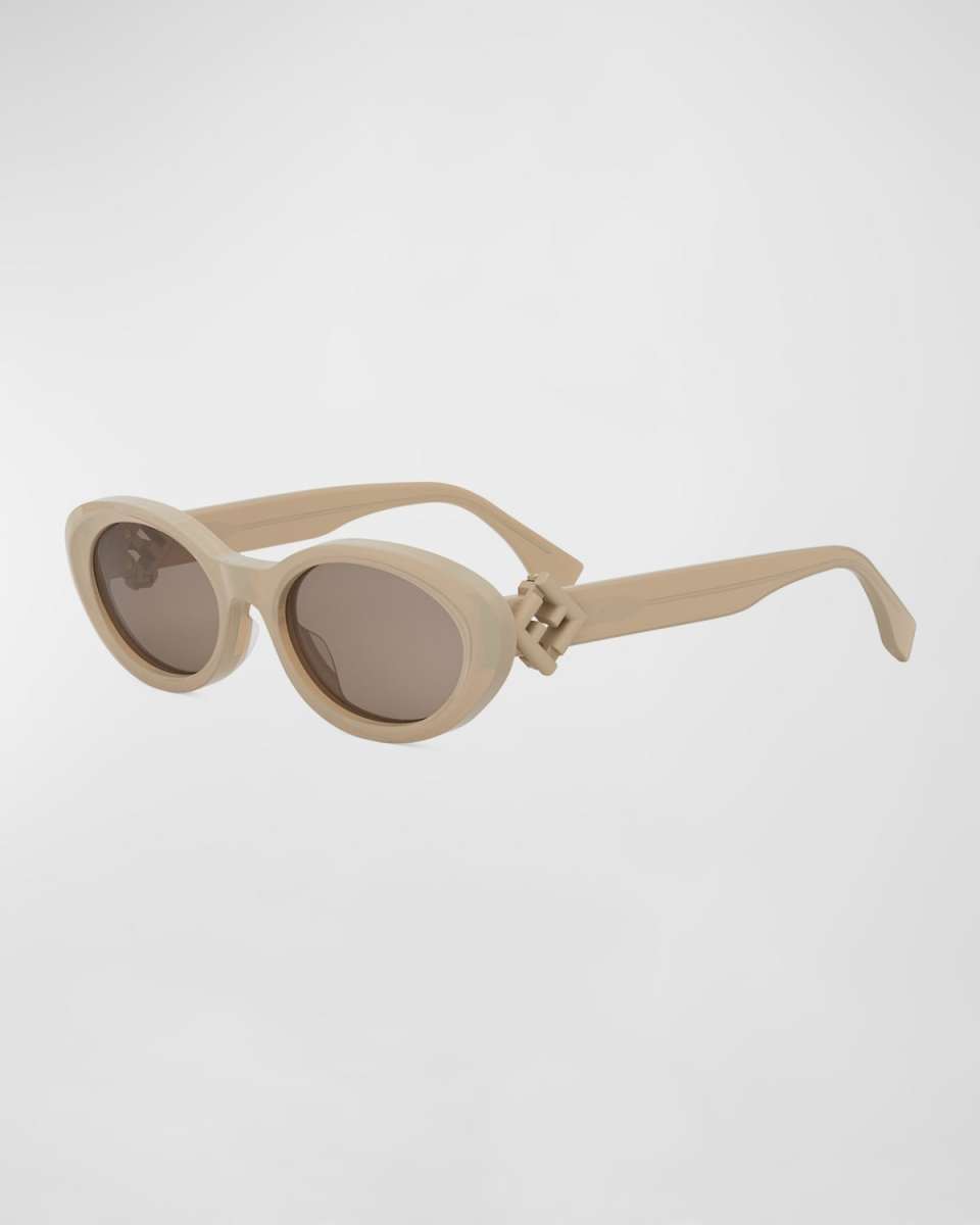 Fendi Diamond Beige Acetate Oval Sunglasses