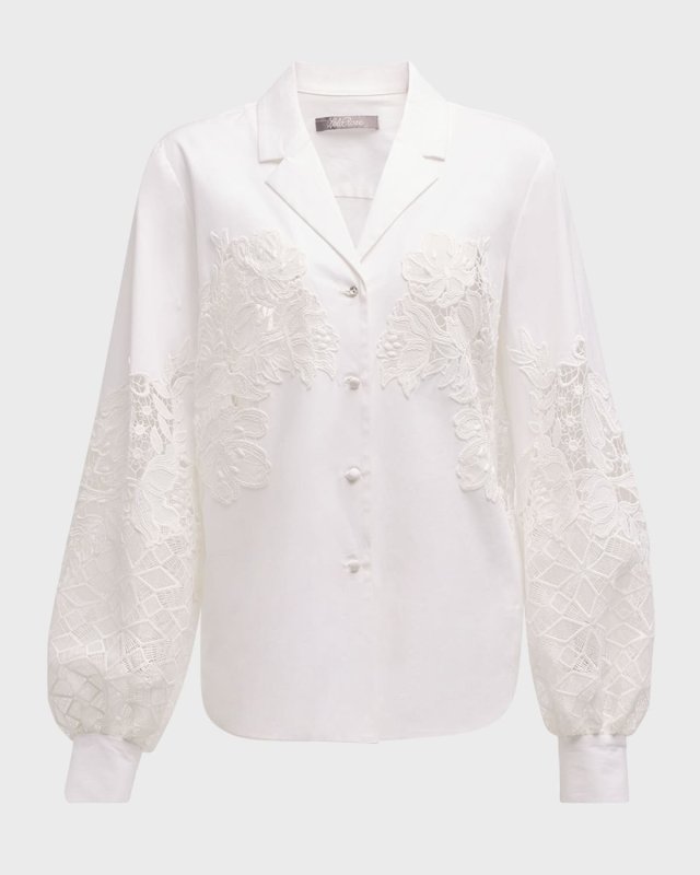 Lace-Inset Button-Down Shirt