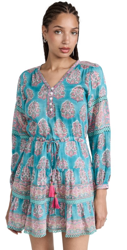 Bell Patton Mini Dress Teal and Pink Print