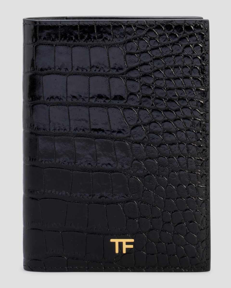 TF Passport Cover in Stamped Croc Leather