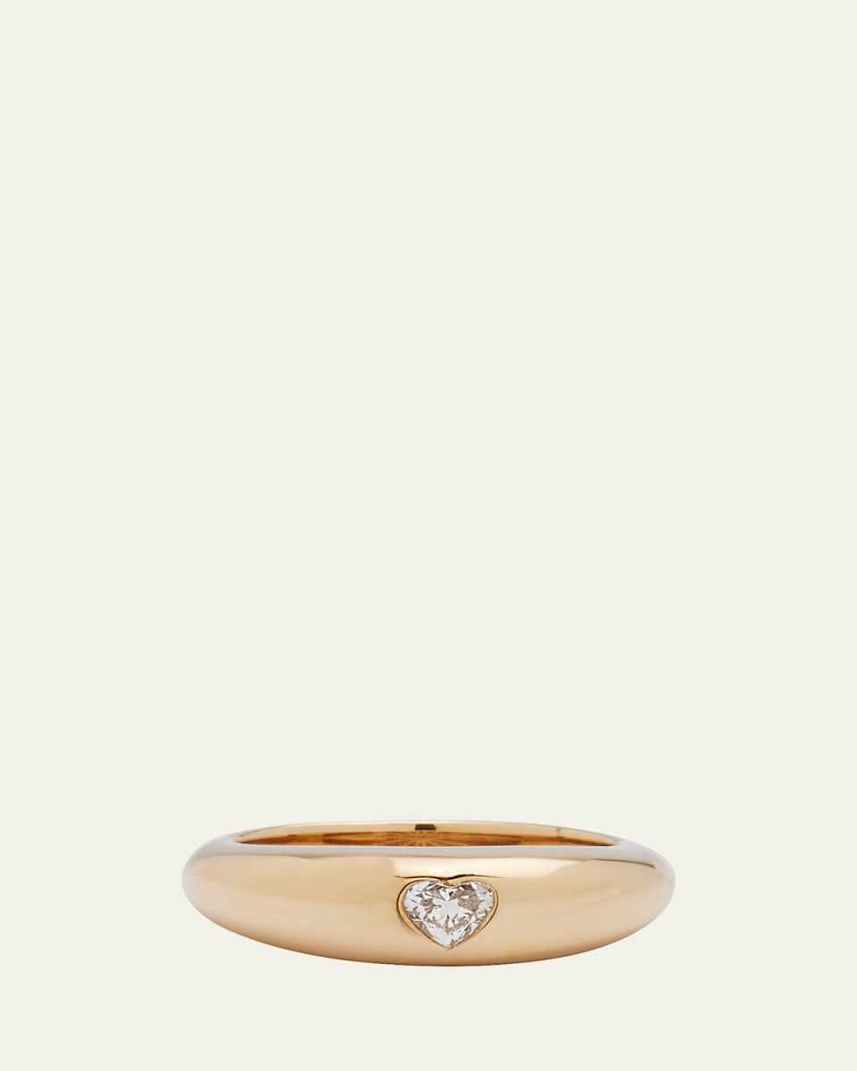 14k Yellow Gold Dome Heart Diamond Ring, Size