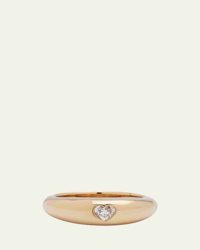 14k Yellow Gold Dome Heart Diamond Ring, Size