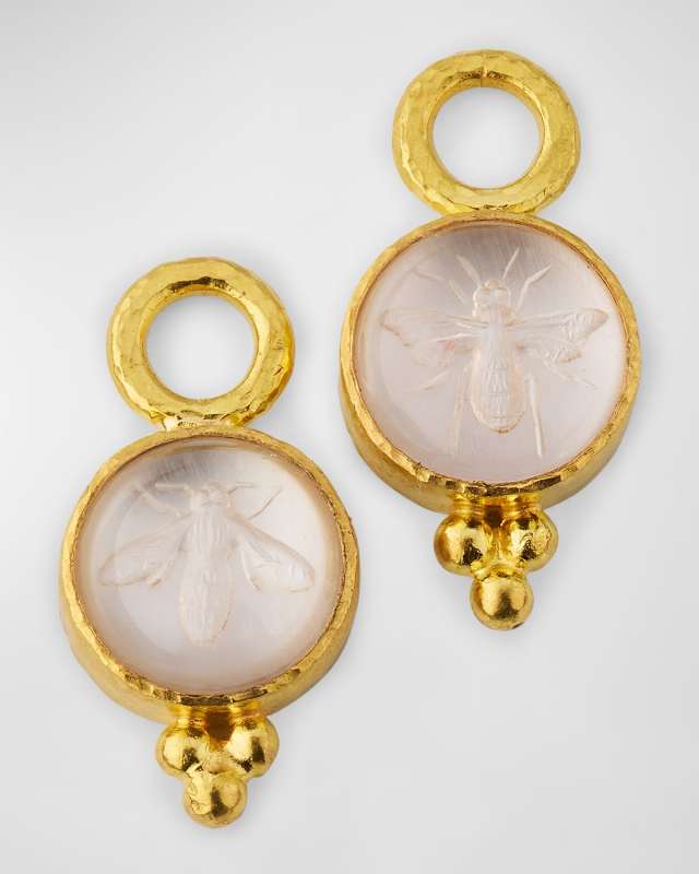 19K Yellow Gold Bee Rock Crystal Earring Pendants with Gold Triad