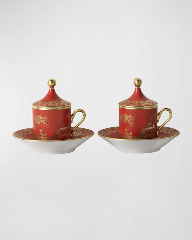 Coffee Cup with Plate and Cover, Set of 2