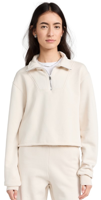 Les Tien Haley Crop Half Zip Pullover Ivory