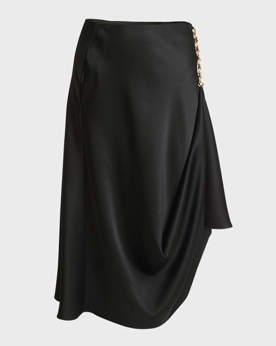 Chain Draped Midi Satin Skirt