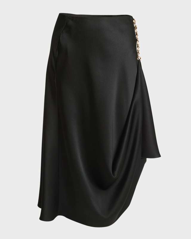 Chain Draped Midi Satin Skirt