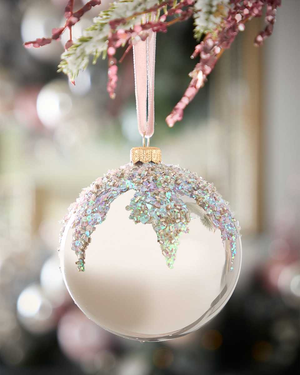 Grey Opal Ball Christmas Ornament with Iridescent Sparkle