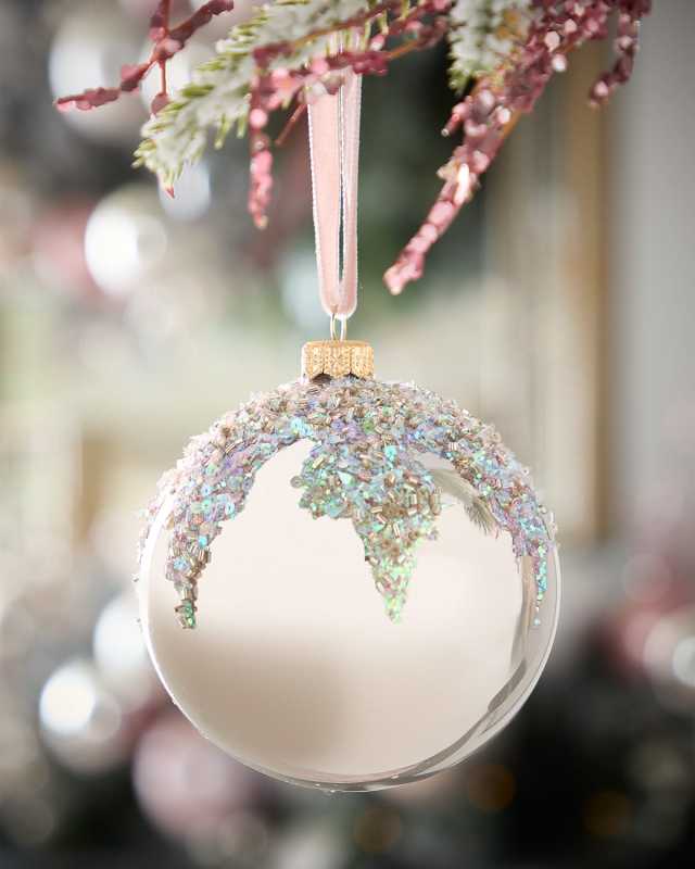 Grey Opal Ball Christmas Ornament with Iridescent Sparkle