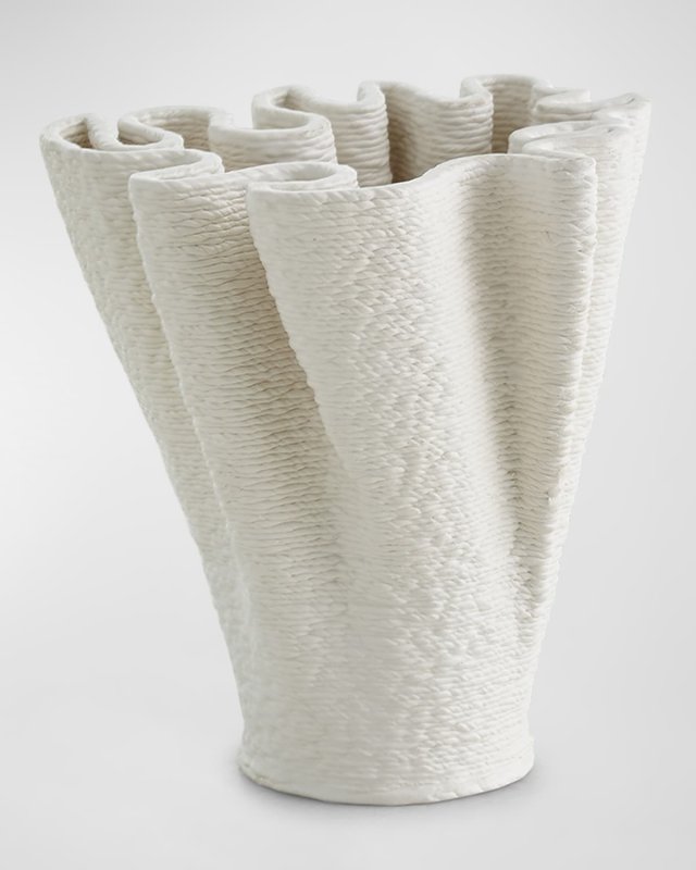 Short Ripple Printed Vase - Matte White