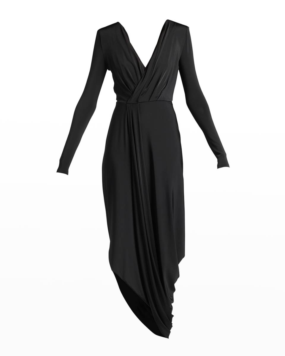 V-Neck Draped Jersey Maxi Dress