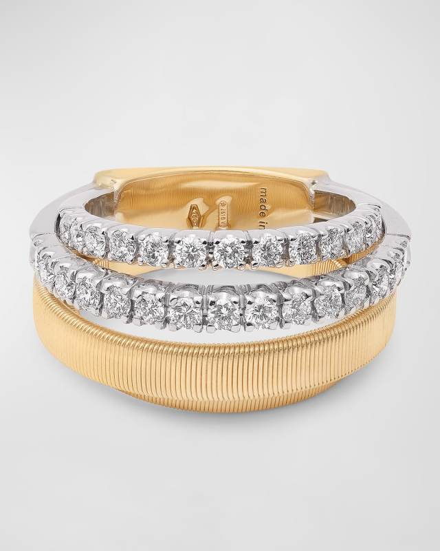 18K Yellow Gold Masai Ring with Two Strands of Diamonds, Size