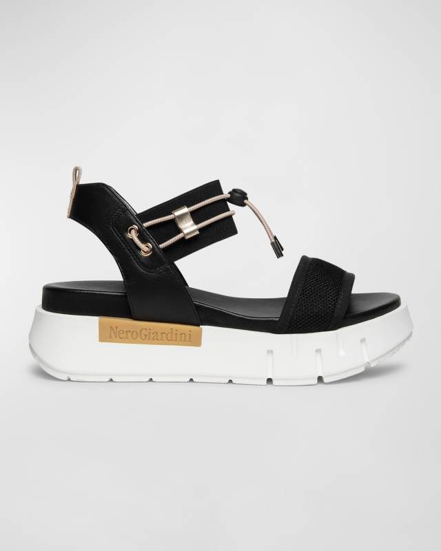 Bungee Leather Flatform Sandals