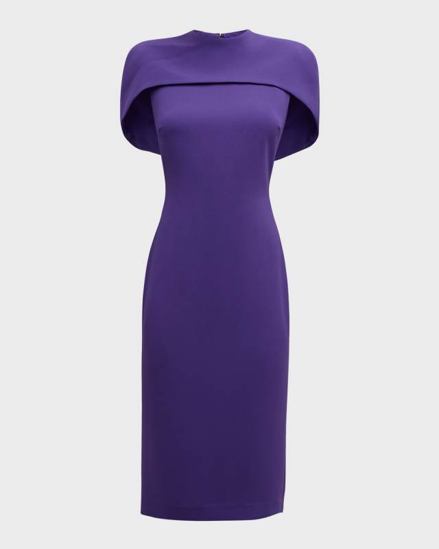 Mock-Neck Bodycon Cape Midi Dress