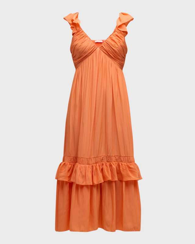 Nelly V-Neck Pleated Midi Empire Dress