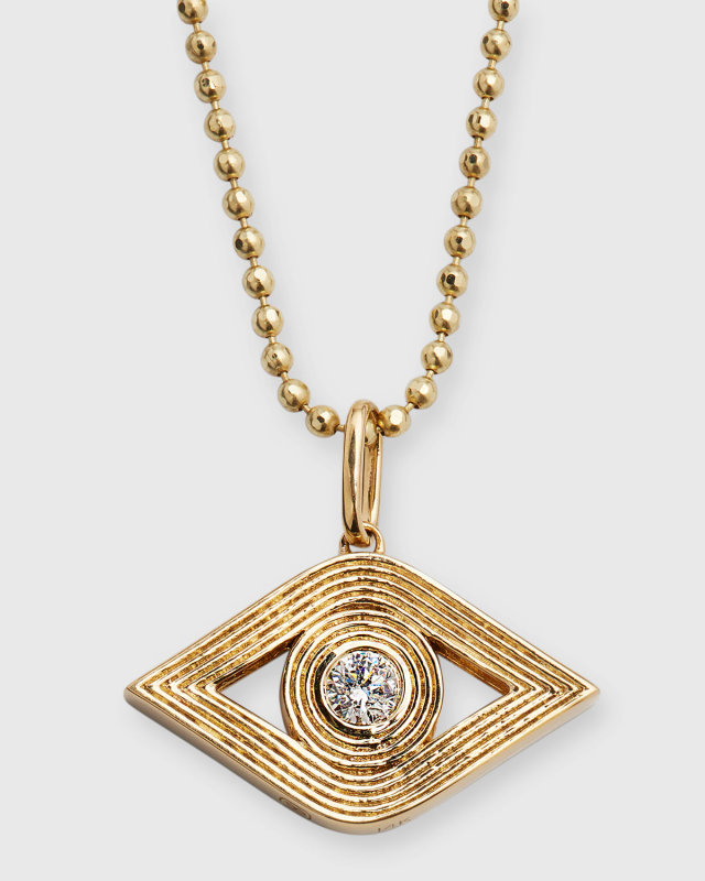 Fluted Evil Eye Diamond Pendant Necklace