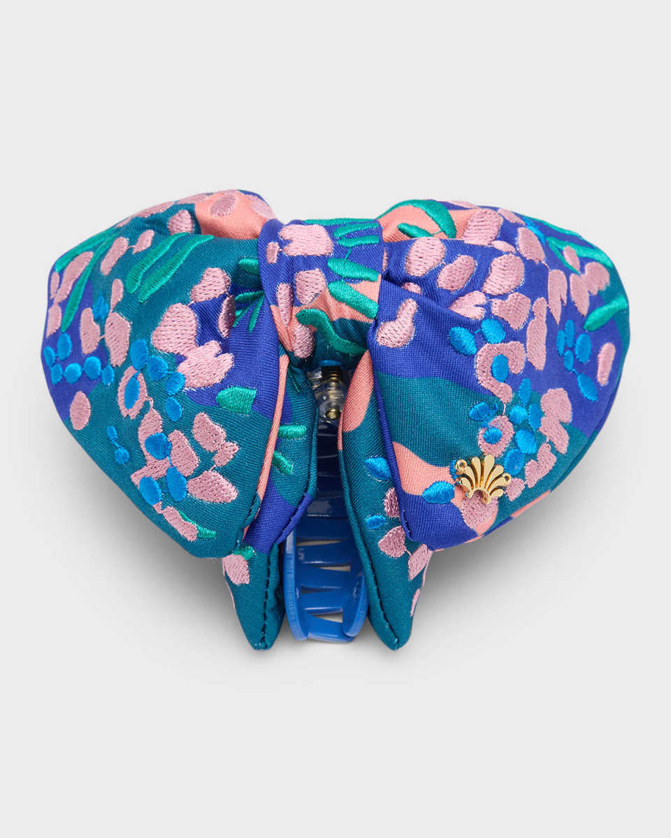 Simone Embroidered Bow Claw Clip