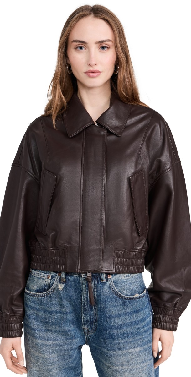Shoreditch Ski Club Elle Leather Bomber Butter Brown