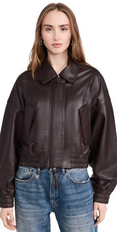 Shoreditch Ski Club Elle Leather Bomber Butter Brown