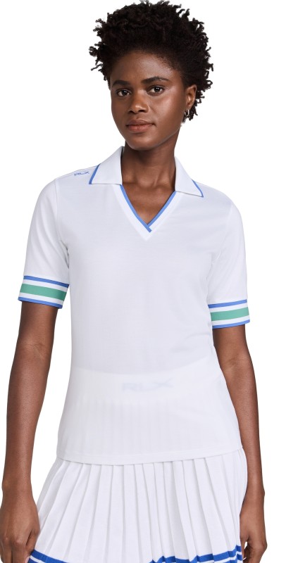 RLX Ralph Lauren Short Sleeve Tour Pique Cricket Polo White/Heather Grey/Blue