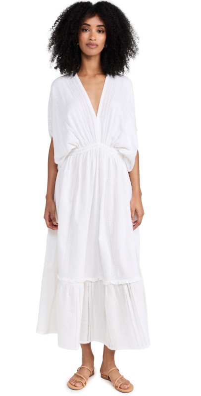 lemlem Abira Plunge Neck Dress White