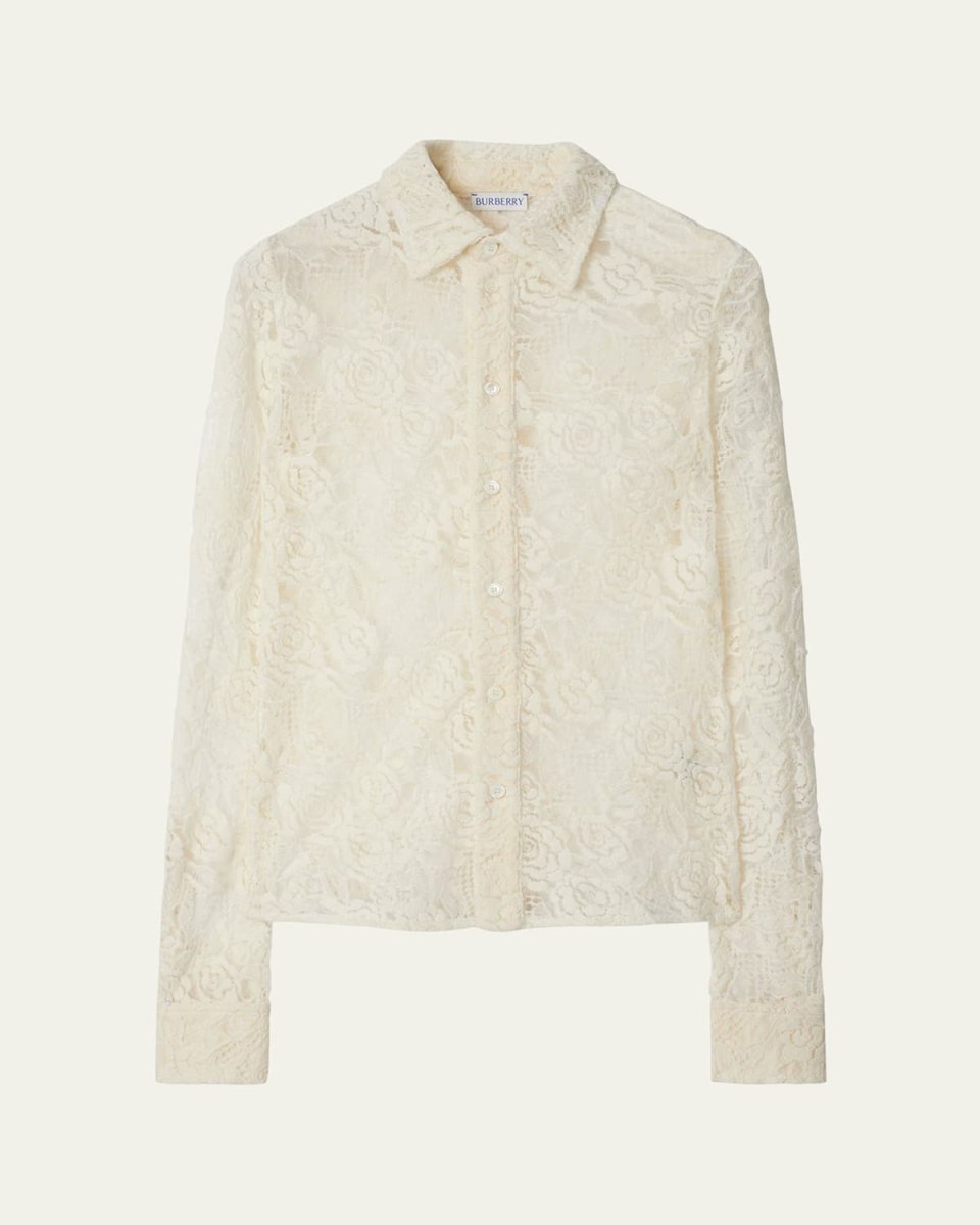 Lace Fitted Button-Front Shirt