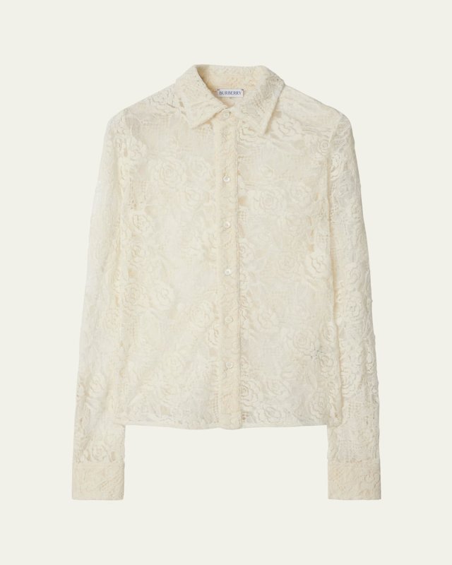 Lace Fitted Button-Front Shirt