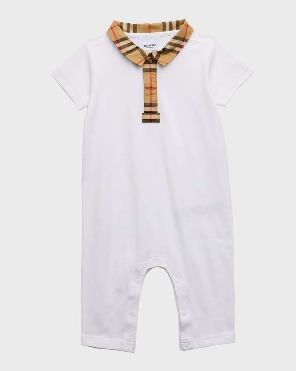 Kid's Charli Check-Print Polo Romper, Size 1M-18