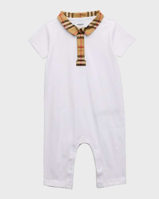 Kid's Charli Check-Print Polo Romper, Size 1M-18