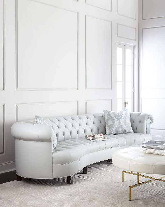 Rebecca Leather Mirrored Trim Sofa, 122"
