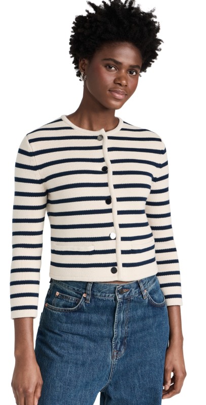 Theorytripe Cardigan Cream/Bright Navy